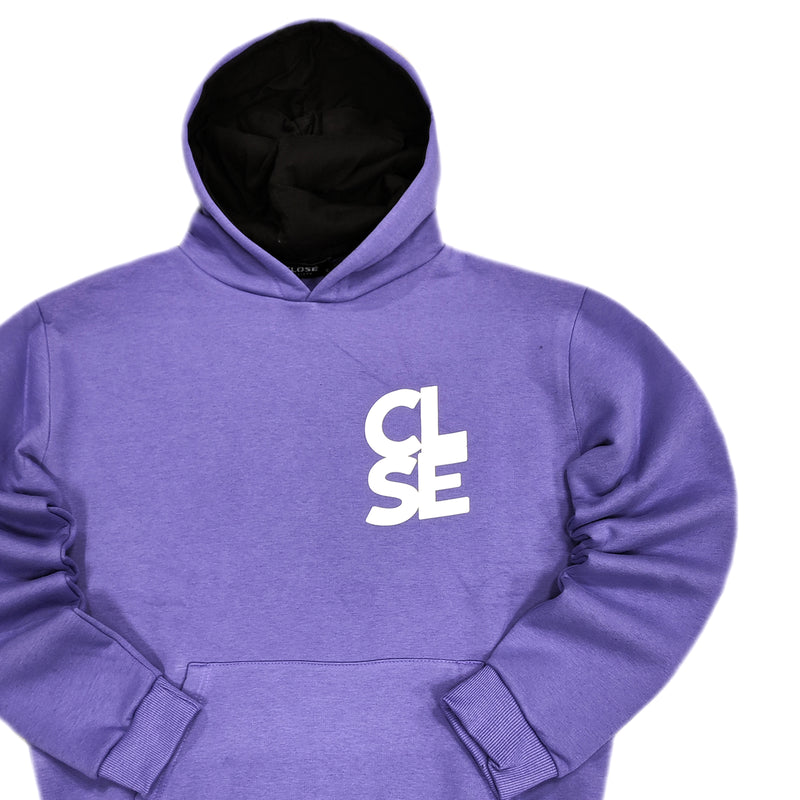 Ανδρικό φούτερ με κουκούλα Close society - C25-205K - white logo hoodie μωβ