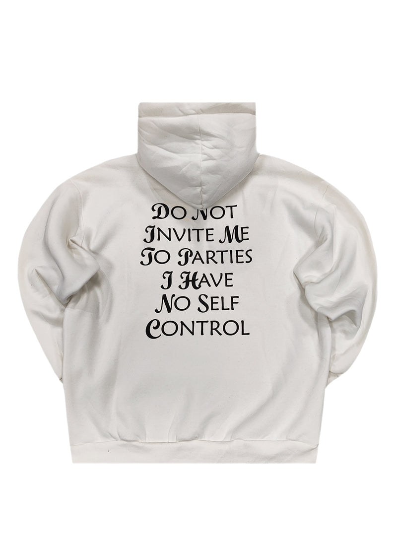 Ανδρικό oversize φούτερ με κουκούλα Close society - C25-300K - no self control hoodie λευκό