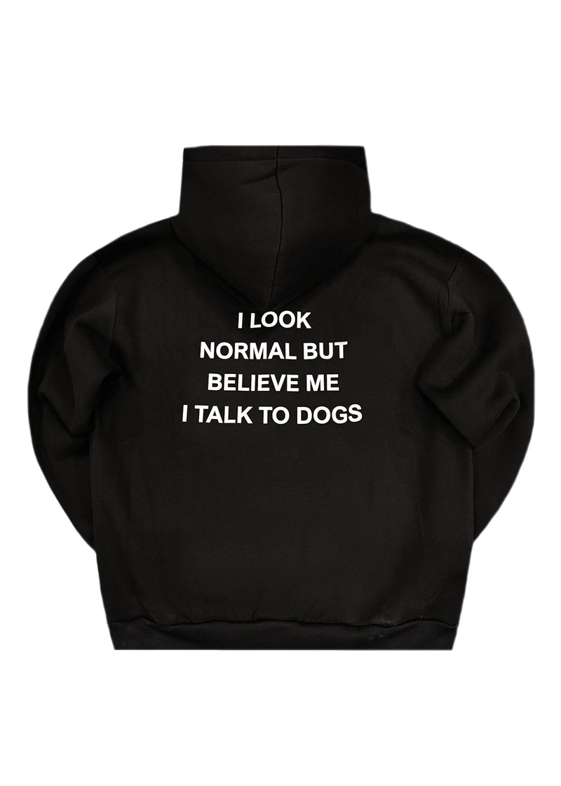 Ανδρικό oversize φούτερ με κουκούλα Close society - C25-302K - i talk to dogs hoodie μαύρο