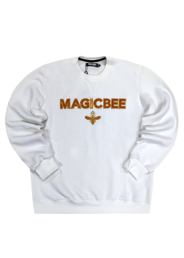 Ανδρικό μακρυμάνικο φούτερ Magicbee - MB23510 - velvet logo λευκό