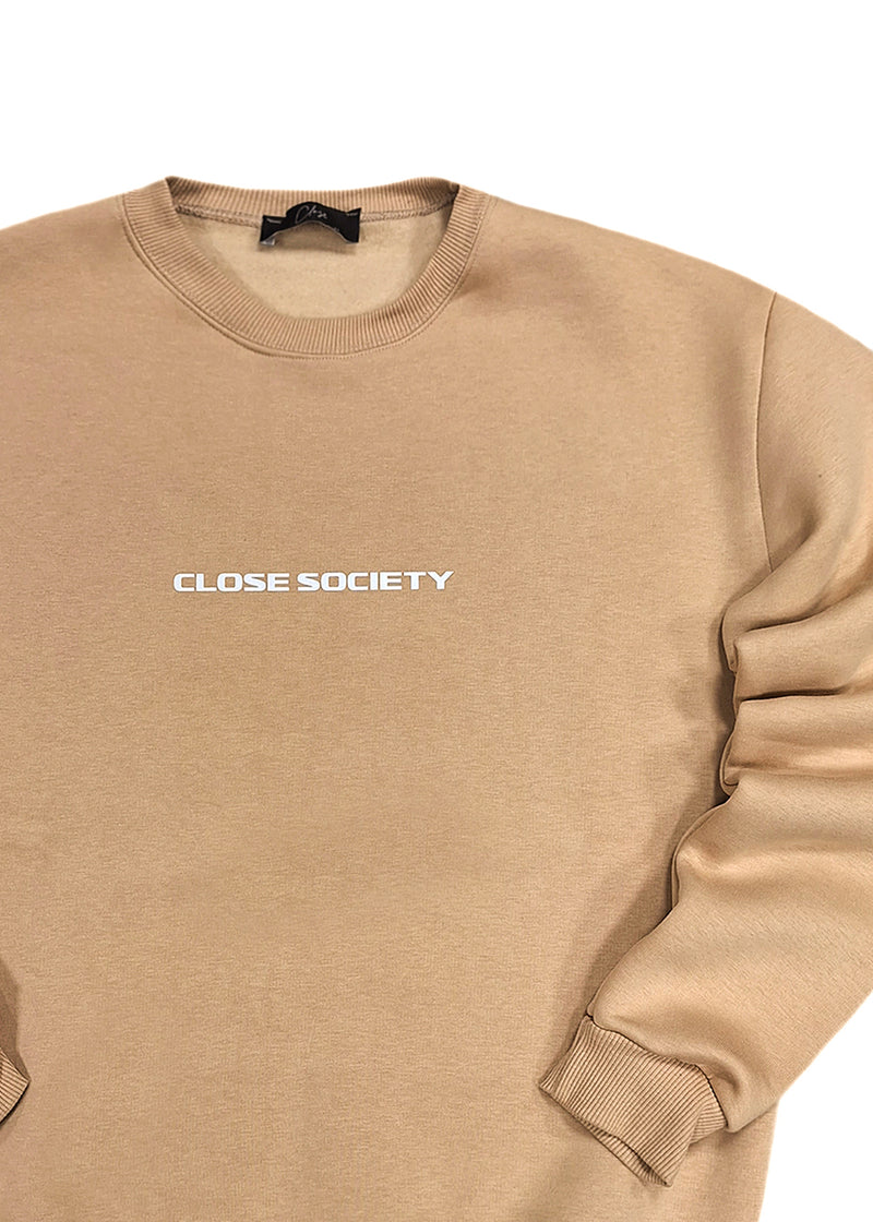 Ανδρικό μακρυμάνικο φούτερ Close society - W23-877 - logo μπεζ