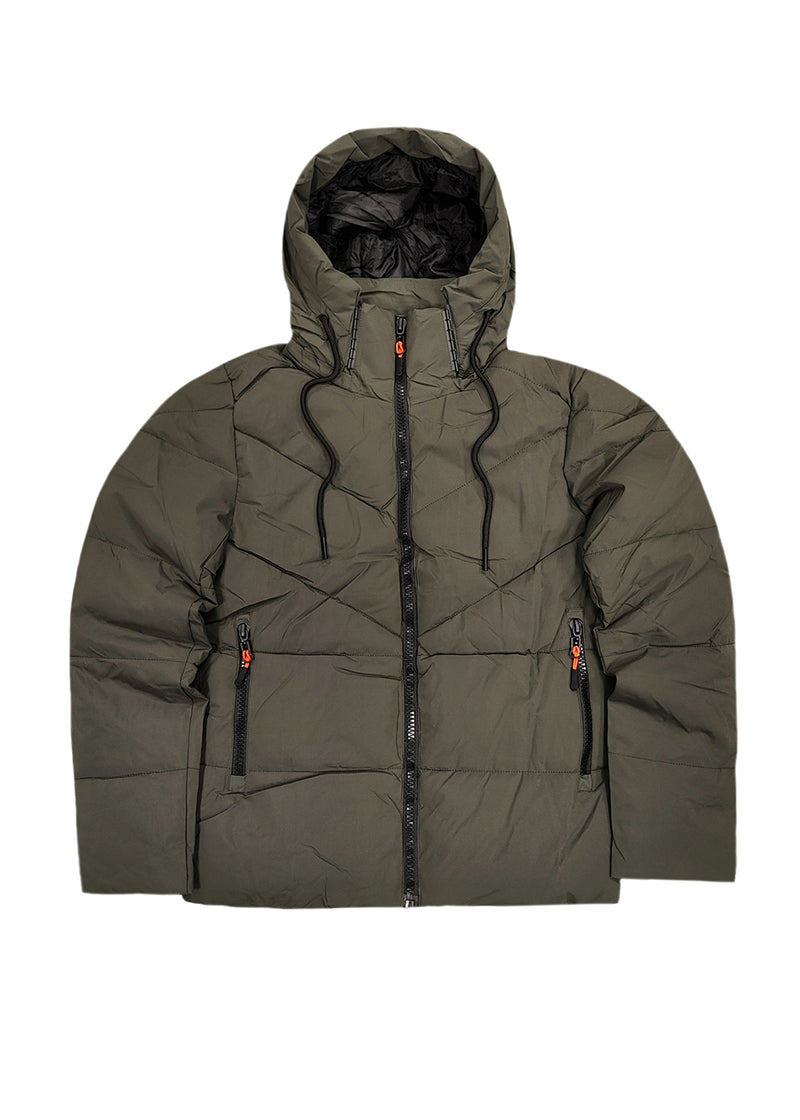 Ανδρικό μπουφάν με κουκούλα GUF - L966-1101 - hooded puffer χακί