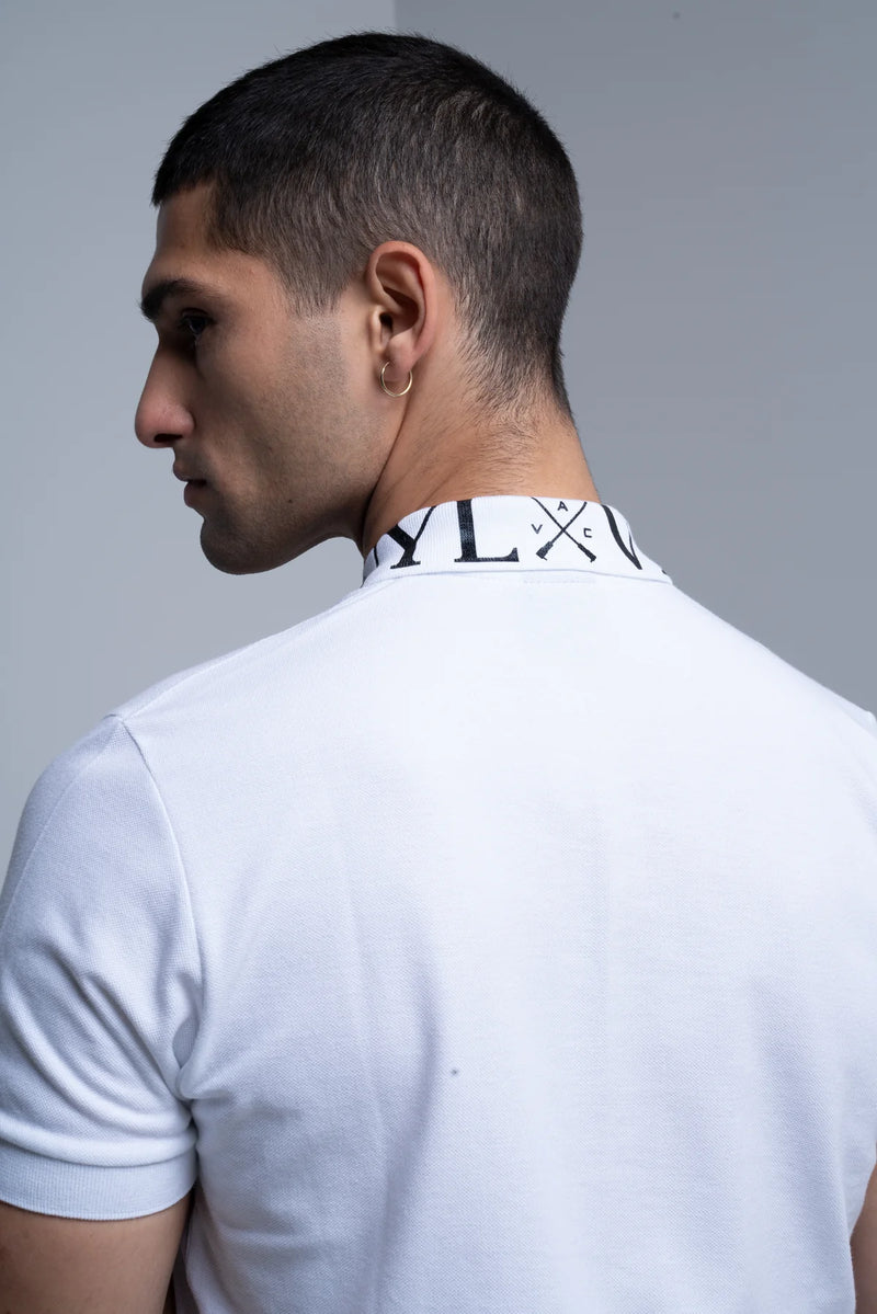 Ανδρική κοντομάνικη μπλούζα Vinyl art clothing - 21873-02 - printed collar polo λευκό