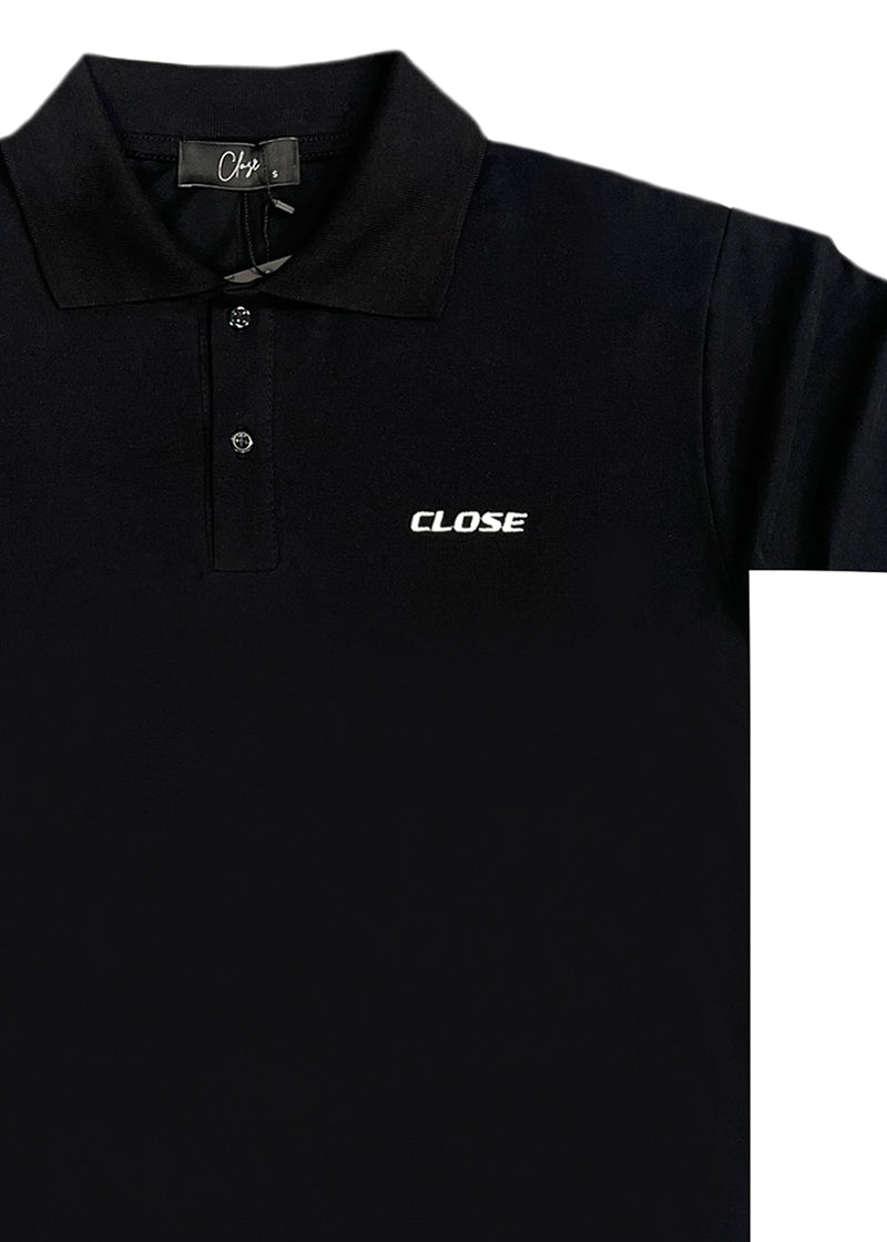 Ανδρική κοντομάνικη μπλούζα Close society - S23-301 - simple logo polo μαύρο