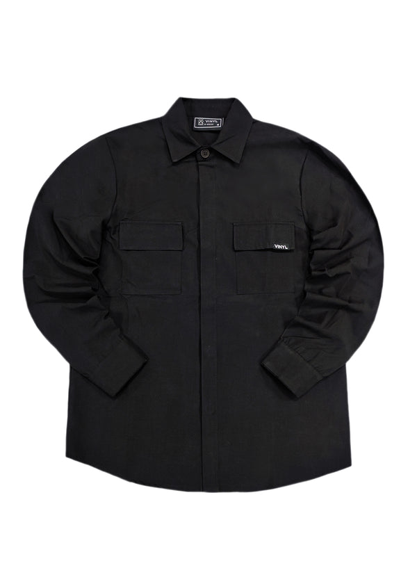 Ανδρικό πουκάμισο ζακέτα Vinyl art clothing - 23520-01 - essential overshirt μαύρο