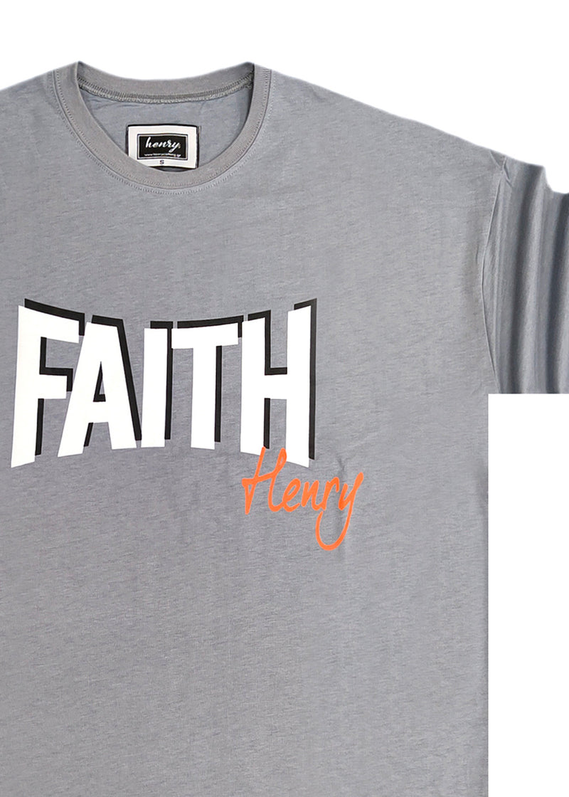 Ανδρική κοντομάνικη μπλούζα Henry clothing - 3-432 - faith logo γκρι