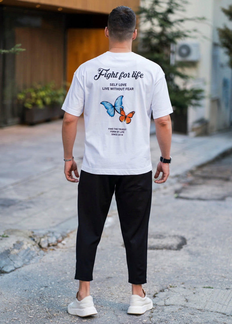 Κοντομάνικη μπλούζα Henry clothing - 3-625 - butterfly logo oversize fit tee λευκό