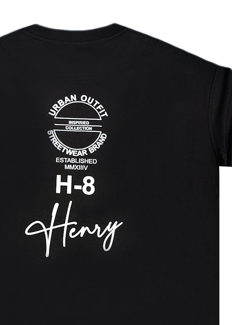 Ανδρική κοντομάνικη μπλούζα Henry clothing - 3-626 - back logo overisized fit μαύρο