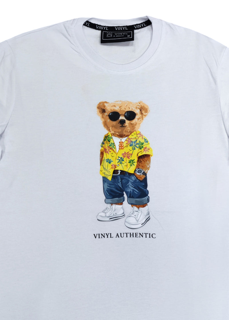 Ανδρική κοντομάνικη μπλούζα Vinyl art clothing - 97812-02 - cool teddy logo λευκό