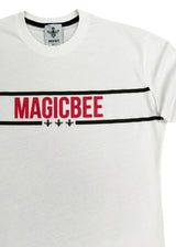 Ανδρική κοντομάνικη μπλούζα MagicBee - MB2203 - Red/White Striped Logo λευκό