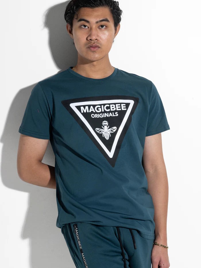 Ανδρική κοντομάνικη μπλούζα Magic bee - MB2406 - triangle logo tee πετρόλ