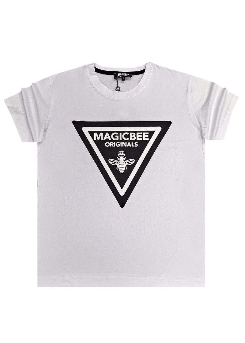 Ανδρική κοντομάνικη μπλούζα Magic bee - MB2406 - triangle logo λευκό