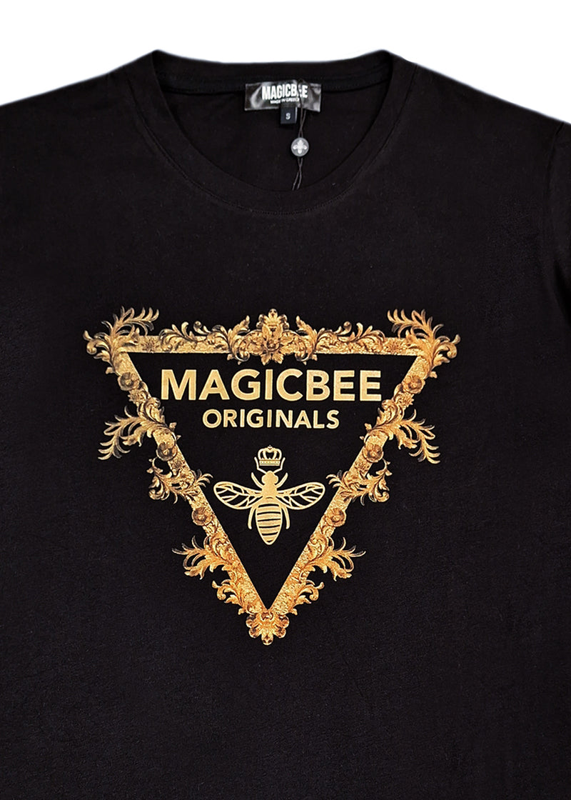 Ανδρική κοντομάνικη μπλούζα Magic bee - MB2411 - golden triangle logo μαύρο