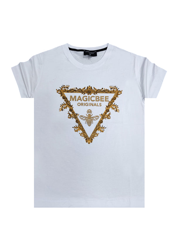 Ανδρική κοντομάνικη μπλούζα Magic bee - MB2411 - gold triangle logo λευκό