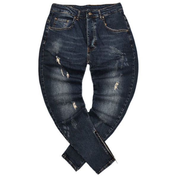 Ανδρικό παντελόνι τζιν Gianni Kavanagh - GKM006225 - distressed zip jeans σκούρο μπλε