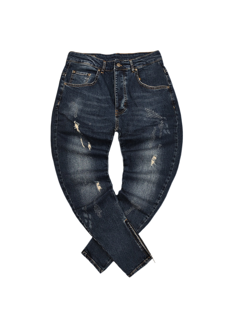 Ανδρικό παντελόνι τζιν Gianni Kavanagh - GKM006225 - distressed zip jeans σκούρο μπλε