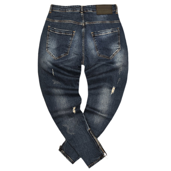 Ανδρικό παντελόνι τζιν Gianni Kavanagh - GKM006225 - distressed zip jeans σκούρο μπλε