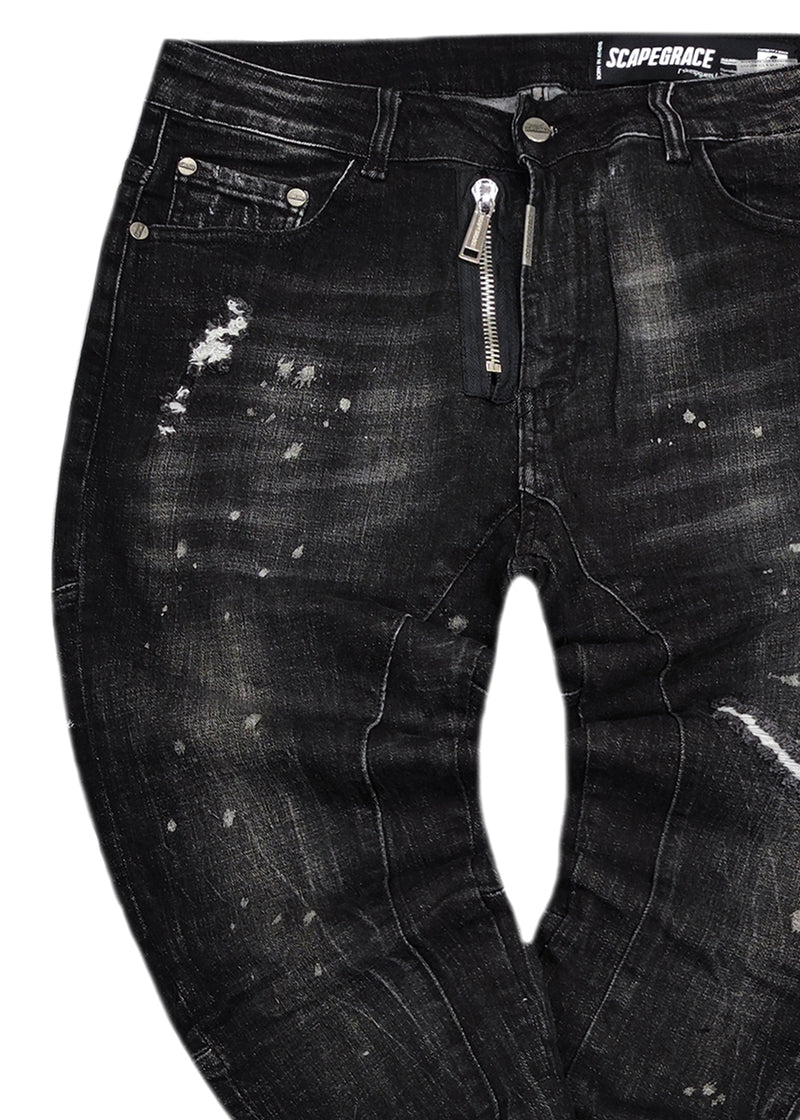 Ανδρικό jean παντελόνι Scapegrace - SCTJ00176 - zipper denim jeans μαύρο