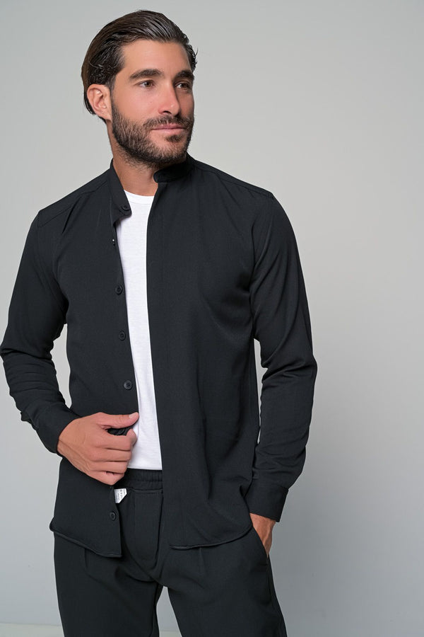 Ανδρικό μακρυμάνικο πουκάμισο μάο  Ben Tailor - BENT.1138 - MONACO mao shirt μαύρο