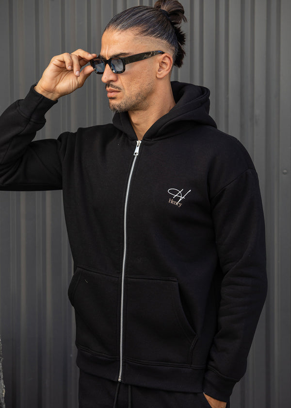 Ανδρική ζακέτα με κουκούλα Henry Clothing - 3-760 - signed logo zipper hoodie jacket μαύρο