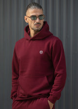 HENRY CLOTHING - Ανδρικό φούτερ με κουκούλα και κέντημα H - Burgundy 3-827