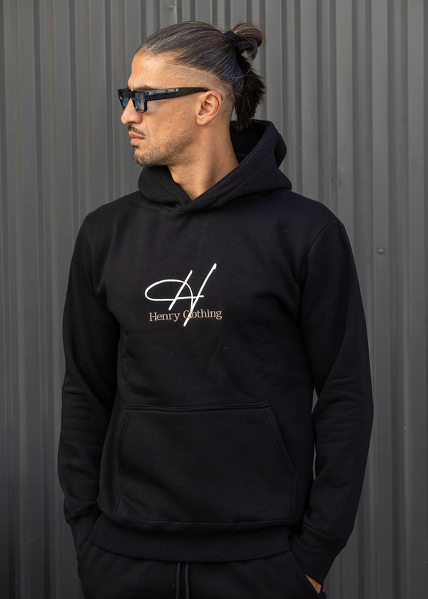 Ανδρικό φούτερ με κουκούλα Henry Clothing- 3-750 -signed logo hoodie μαύρο