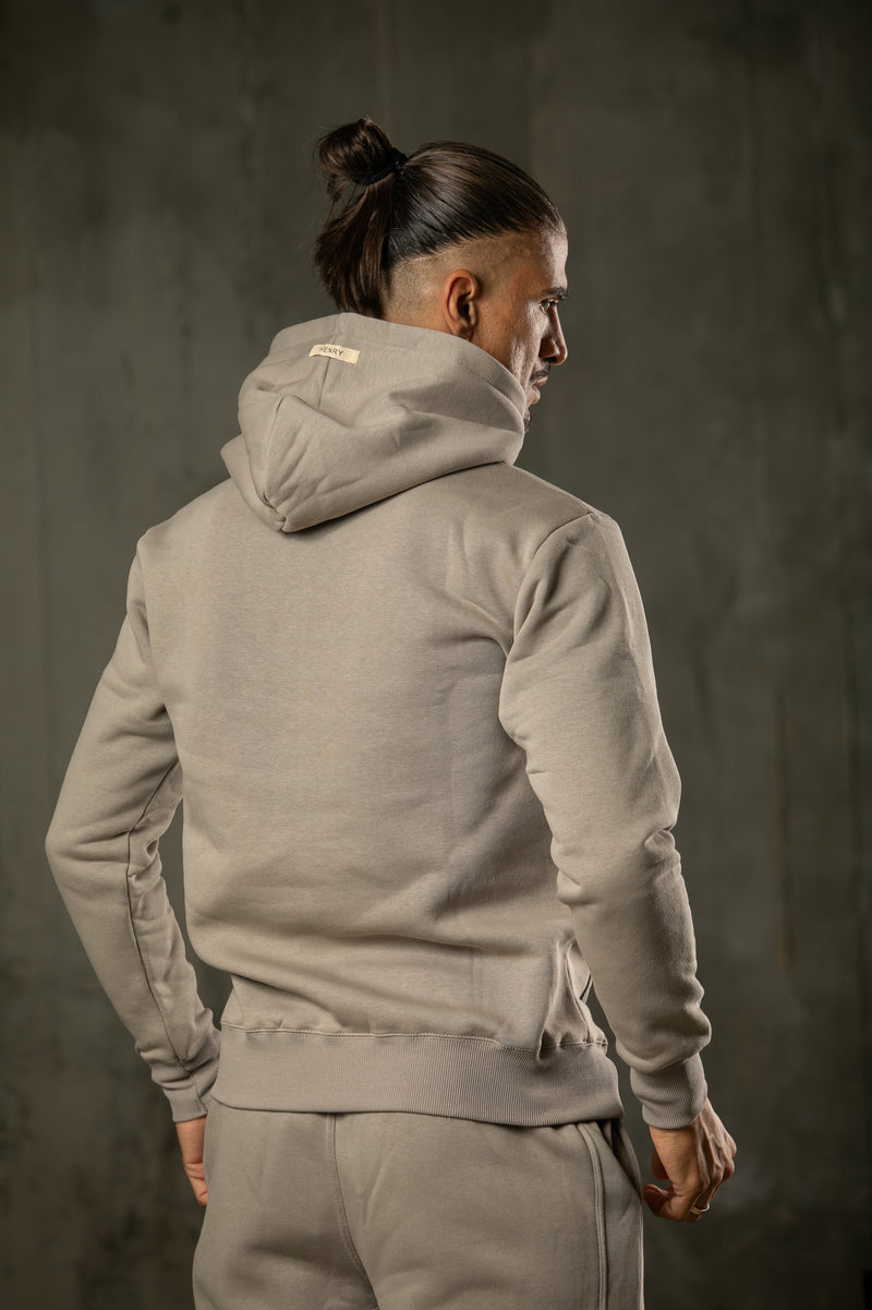 Ανδρικό φούτερ με κουκούλα Henry clothing - 3-654 - hoodie round logo γκρι μπεζ