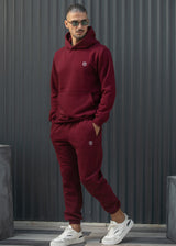 HENRY CLOTHING - Ανδρικό φούτερ με κουκούλα και κέντημα H - Burgundy 3-827