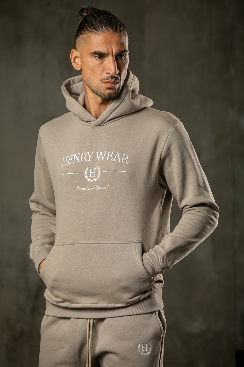 Ανδρικό φούτερ με κουκούλα Henry clothing - 3-654 - hoodie round logo γκρι μπεζ