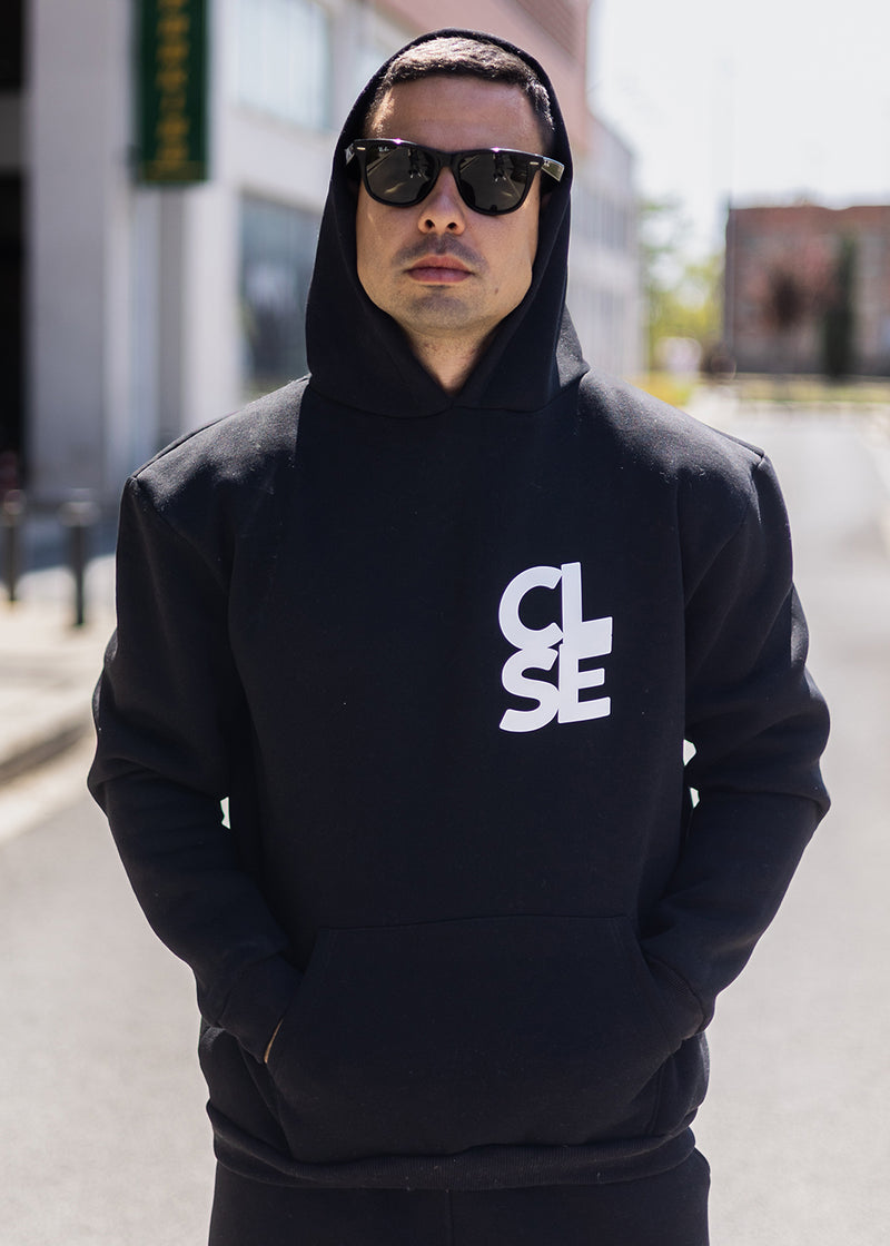 Ανδρικό φούτερ με κουκούλα Close society - C25-205K - white logo hoodie μαύρο
