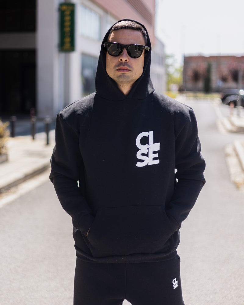 Ανδρικό φούτερ με κουκούλα Close society - C25-205K - white logo hoodie μαύρο