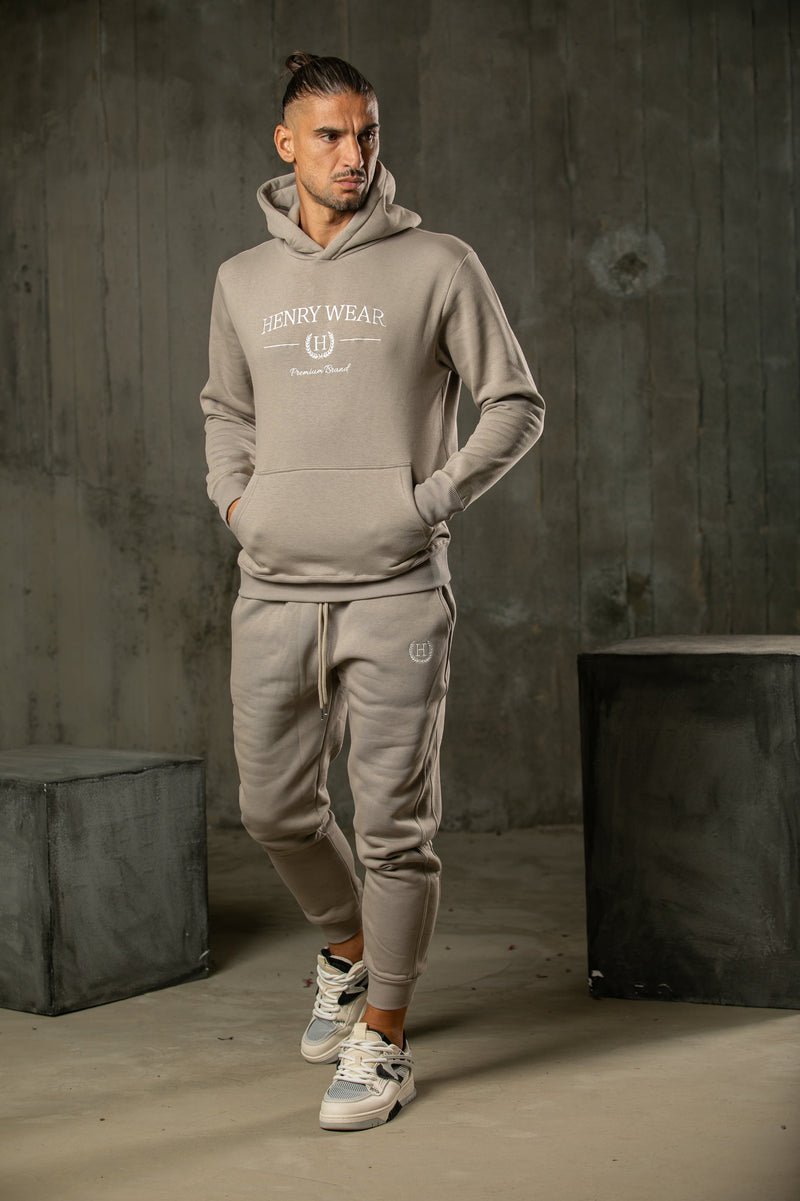 Ανδρικό φούτερ με κουκούλα Henry clothing - 3-654 - hoodie round logo γκρι μπεζ