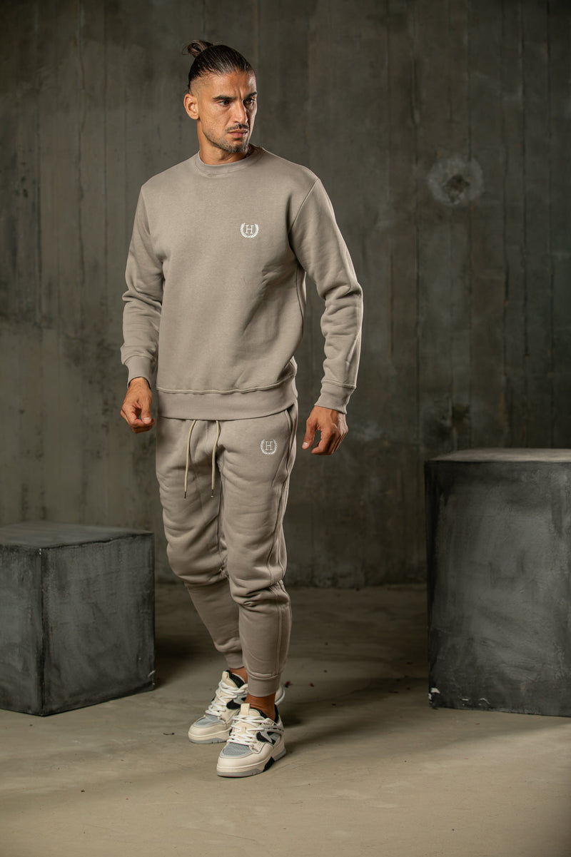 Ανδρική φόρμα Henry clothing - 6-611 - emblem logo sweatpants γκρι μπεζ