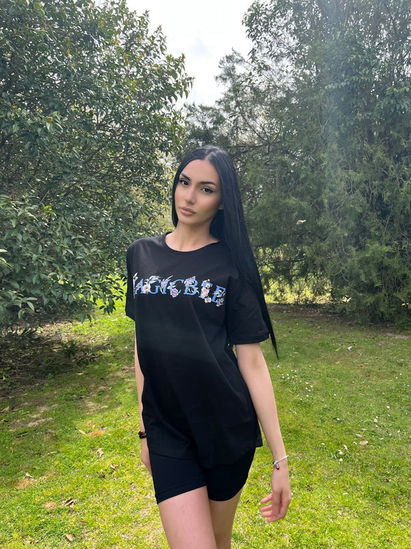 Magic bee - MB2314 - floral logo tee - black