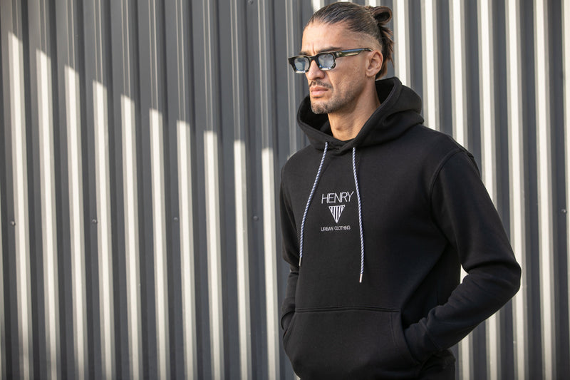 Ανδρικό φούτερ με κουκούλα Henry clothing - 3-651 - hoodie triangle logo μαύρο