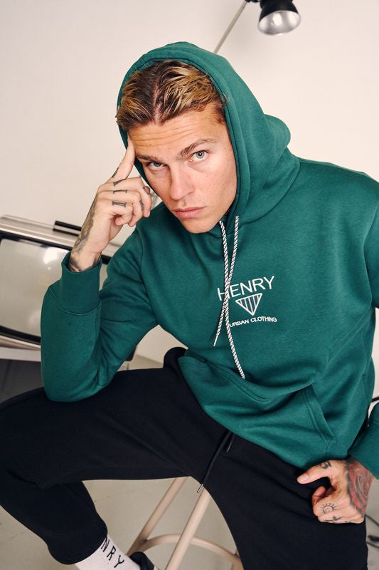 Ανδρικό φούτερ με κουκούλα  Henry clothing - 3-651 - hoodie triangle logo πράσινο