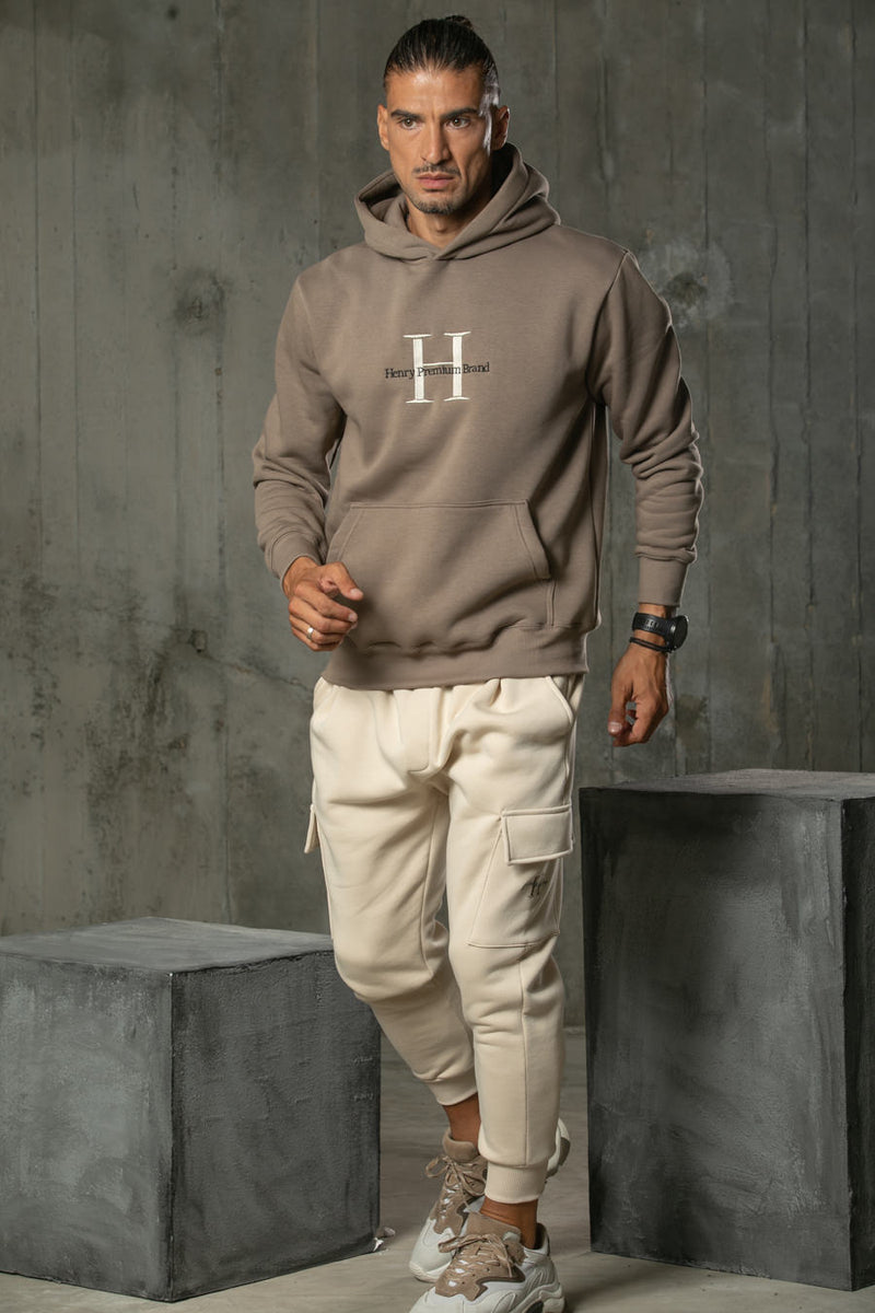 Henry clothing - 3-502 - large logo hoodie - brown
