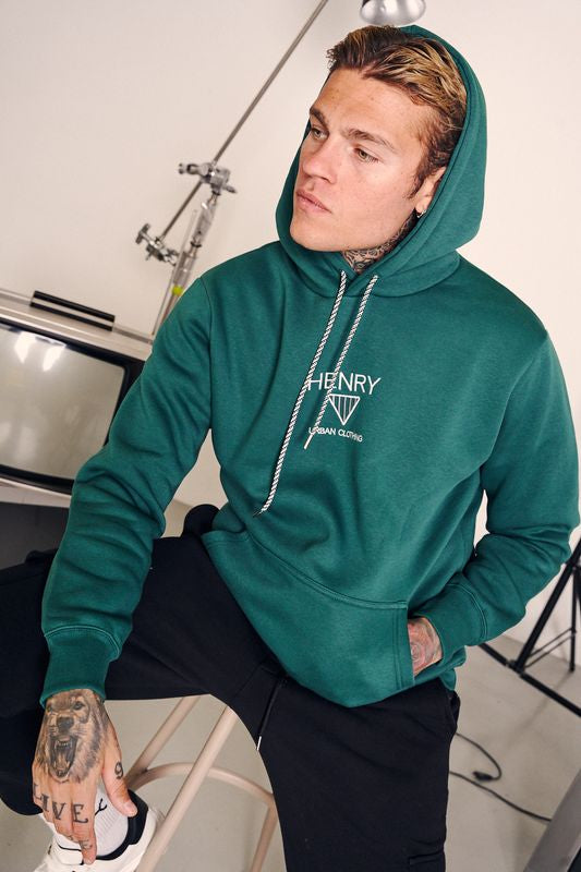 Ανδρικό φούτερ με κουκούλα  Henry clothing - 3-651 - hoodie triangle logo πράσινο