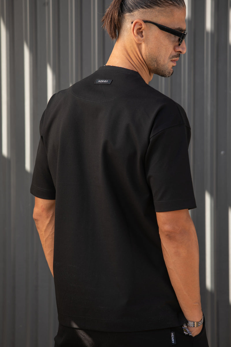 Ανδρική κοντομάνικη μπλούζα Henry clothing - 9-030 - simple over tee μαύρο