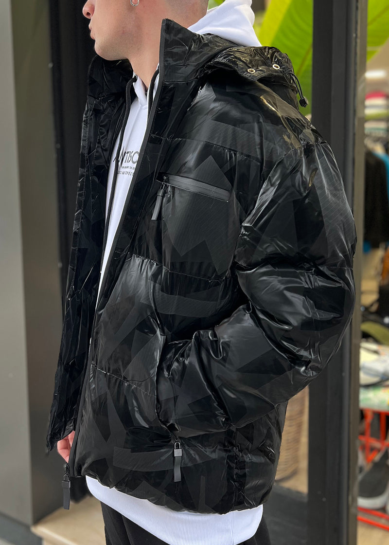 Ανδρικό μπουφάν με κουκούλα GUF-9676-pattern puffer μαύρο