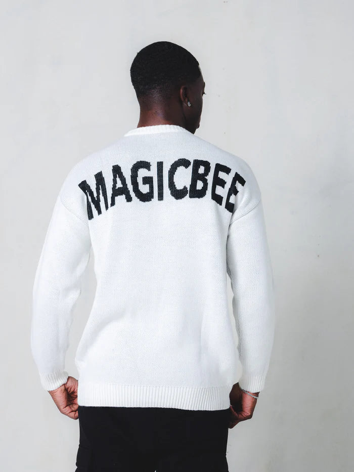 Unisex μακρυμάνικο φούτερ Magicbee - MB24700 - knit sweater logo λευκό