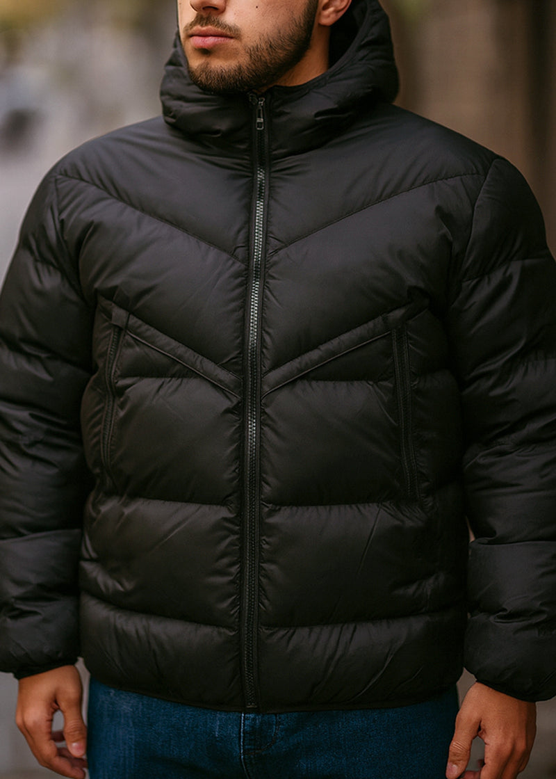 Ανδρικό μπουφάν με κουκούλα GUF-R2013-puffer μαύρο