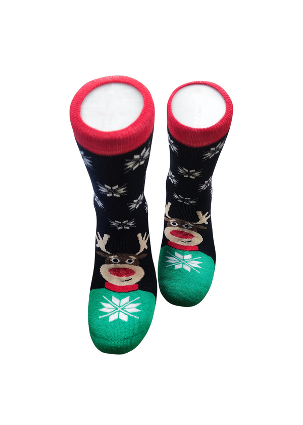 Χριστουγεννιάτικες κάλτσες V-tex - rudolf head socks - μαύρο