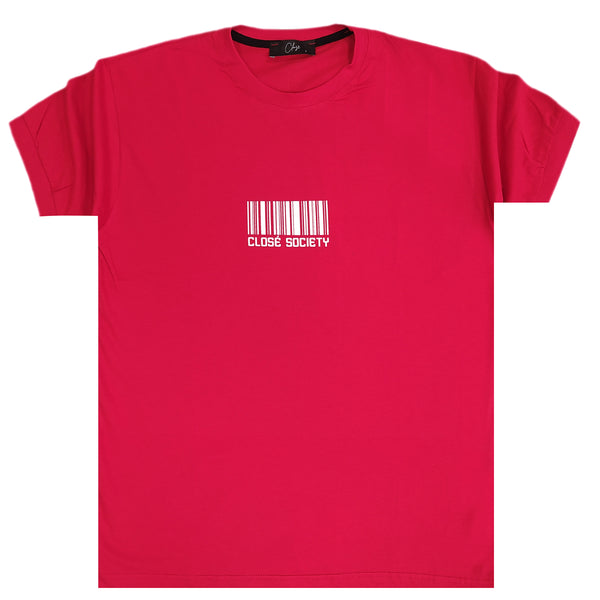 Ανδρική κοντομάνικη μπλούζα Close society - S23-280 - barcode logo κόκκινο