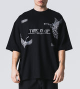 Ανδρική κοντομάνικη μπλούζα Jcyj - TRM0109 - time is up oversized fit μαύρο