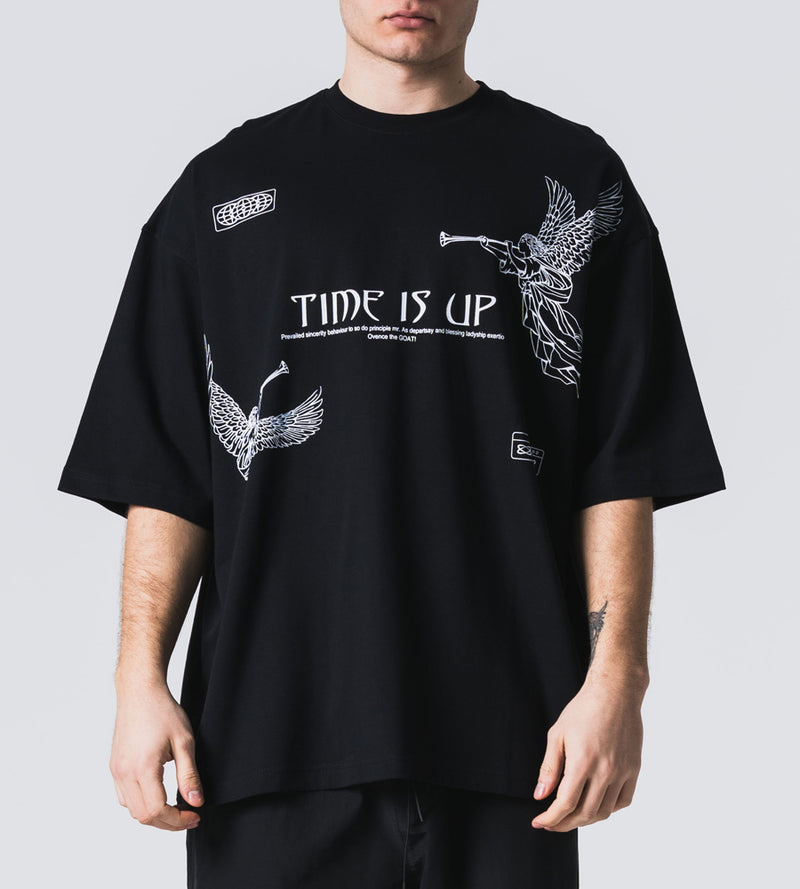 Jcyj - TRM0109 - time is up oversized tee - BLACK