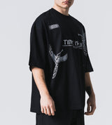 Ανδρική κοντομάνικη μπλούζα Jcyj - TRM0109 - time is up oversized fit μαύρο