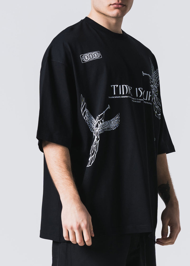 Ανδρική κοντομάνικη μπλούζα Jcyj - TRM0109 - time is up oversized fit μαύρο