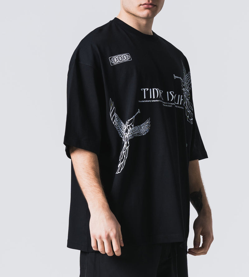 Jcyj - TRM0109 - time is up oversized tee - BLACK