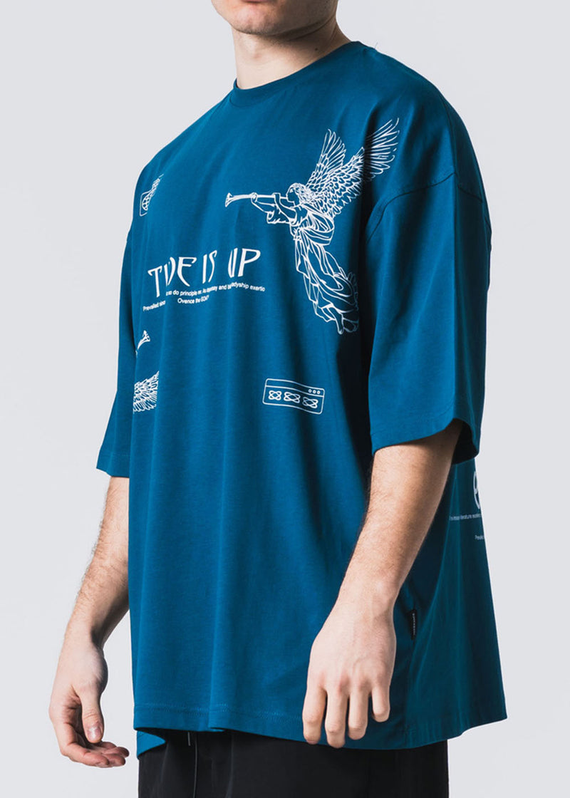 Ανδρική κοντομάνικη μπλούζα Jcyj - TRM0109 - time is up logo oversized fit tee πετρόλ